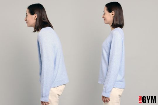 two women in blue jumper with poor posture